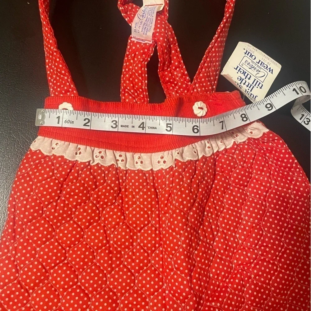 Vintage 60s carters Baby Girl Outfit Red Polk Dot pants quilted eyelet Romper